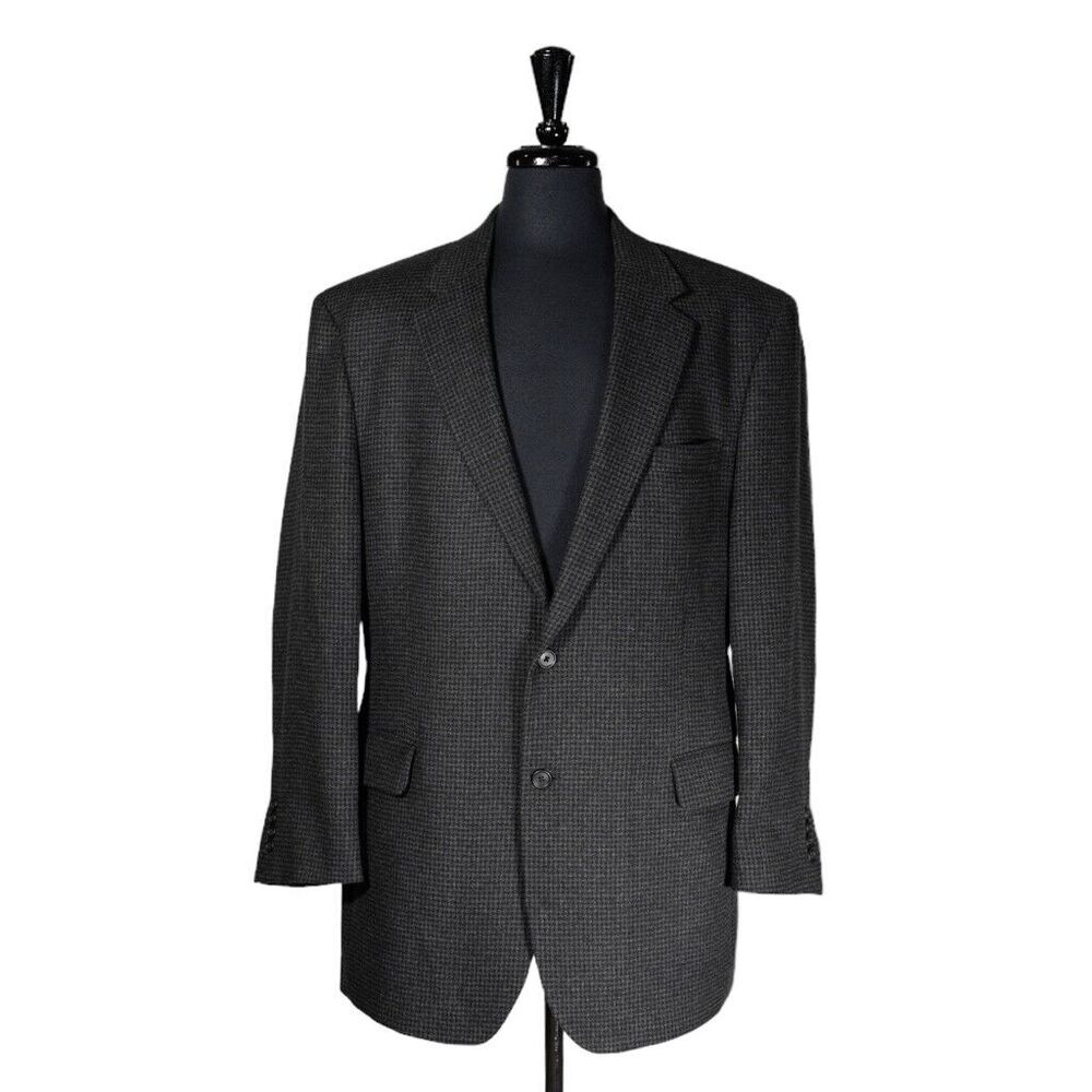 Jos. A. Bank Mens Blazer Gray Blue Check Camel Hair Lined Jacket Sport Coat 44L